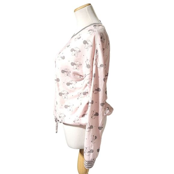 DISNEY Minnie Mouse Printed Cozy Lounge  Pajama  Top Pink Grey Size Small - Picture 2 of 10